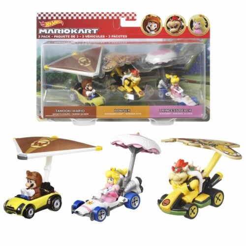 Mario-Kart-Hot-Wheels-Diecast-3-Pack Tanooki Peach Bowser