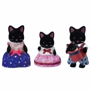 Vader Nachtkat, Moeder Nachtkat, Meisje Nachtkat, Baby Nachtkat in de wieg, zijden hoed (totaal 5 delen)