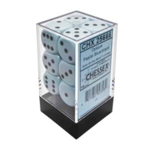 Dobbelstenen D6 (16mm) Opaque Pastel Blue/Black 25666