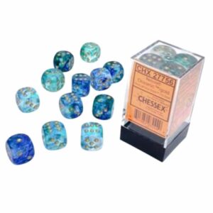 27956 Chessex 12mm D6 dobbelstenen - Nebula TM Oceanic/gold Luminary (36 stuks)