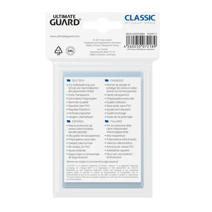 Ultimate Guard Classic Sleeves Japanese Size (100) - Transparant - Afbeelding 3