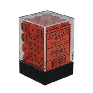 25803 Chessex 36 x D6 Dice Set Opaque 12mm - Orange/Black