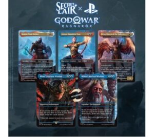 A limited edition Secret Lair Drop Series: Secret Lair x Playstation: God of War - Norse. Father. Son. Destiny. One drop to survive the end of the worlds. Four brand-new cards bring the epic saga of God of War Ragnarök to Magic. From Kratos's struggle to leave his past behind to Atreus's quest for his true path, this region teems with mythic power, family tragedy, and the inevitable fate of the gods. The winter of the worlds has arrived, and only the brave will brave Ragnarök. Art by Nathaniel Himawan, Alix Branwyn, Aleksi Briclot and Joshua Raphael. Secret Lair Drop Series: Secret Lair x Playstation: God of War - Norse includes: - 1 borderless alternate art Atreus, Impulsive Son - 1 borderless alternate art Kratos, Stoic Father - 1 borderless alternate art Teferi's Ageless Insight as