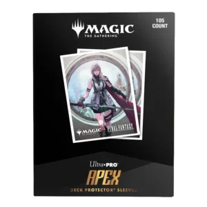 Ultra Pro Card Sleeves Standard Size APEX (105) MTG "Final Fantasy" - Lightning, Army of One Voor Magic: the Gathering heeft Ultra Pro kaarthoesjes met de APEX formule geproduceerd en voorzien van prachtig artwork. Geniet van de beste Ultra Pro sleeves voor jouw favoriete deck! Een verpakking APEX sleeves bevat 105 kaarthoesjes, zo heb je altijd genoeg sleeves welk formaat je ook speelt plus een paar reserve. Merk Ultra Pro 105 kaarthoesjes per verpakking Gloednieuwe APEX technologie Prachtige Magic: the Gathering art Beschermt kaarten tijdens en na het spel Sleeves voor Magic kaarten Final Fantasy sleeves voor Magic The Gathering TCG