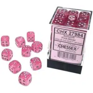 27984 Chessex Borealis 12mm d6 Pink/silver Luminary Dice Block (36 stuks)