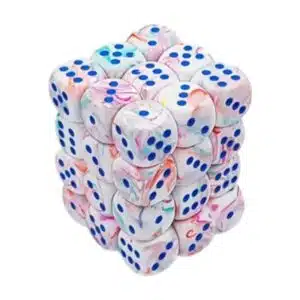 27944 Chessex Signature 12mm d6 with pips Dice Blocks (36 Dice) - Festive Pop Art /blue