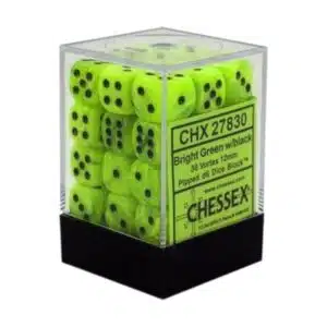 27830 Chessex Signature 12mm d6 with pips Dice Blocks (36 Dice) - Vortex Bright Green w/black