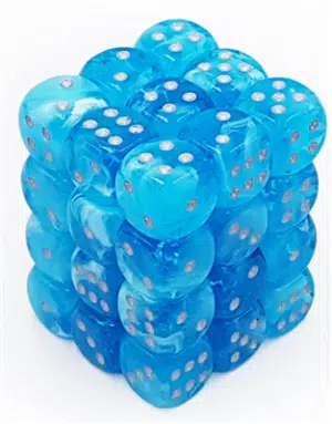 Alternative view of 27966 Chessex Signature 12mm d6 with pips Dice Blocks (36 Dice) - Luminary Sky/silver