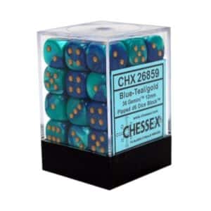 26859 Chessex Gemini 12mm d6 Dice Blocks with pips Dice Blocks (36 Dice) - Blue-Teal w/gold