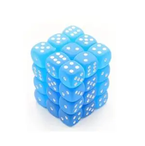 Chessex Signature 12mm d6 with pips Dice Blocks (36 Dice) - Frosted Caribbean Blue w/white